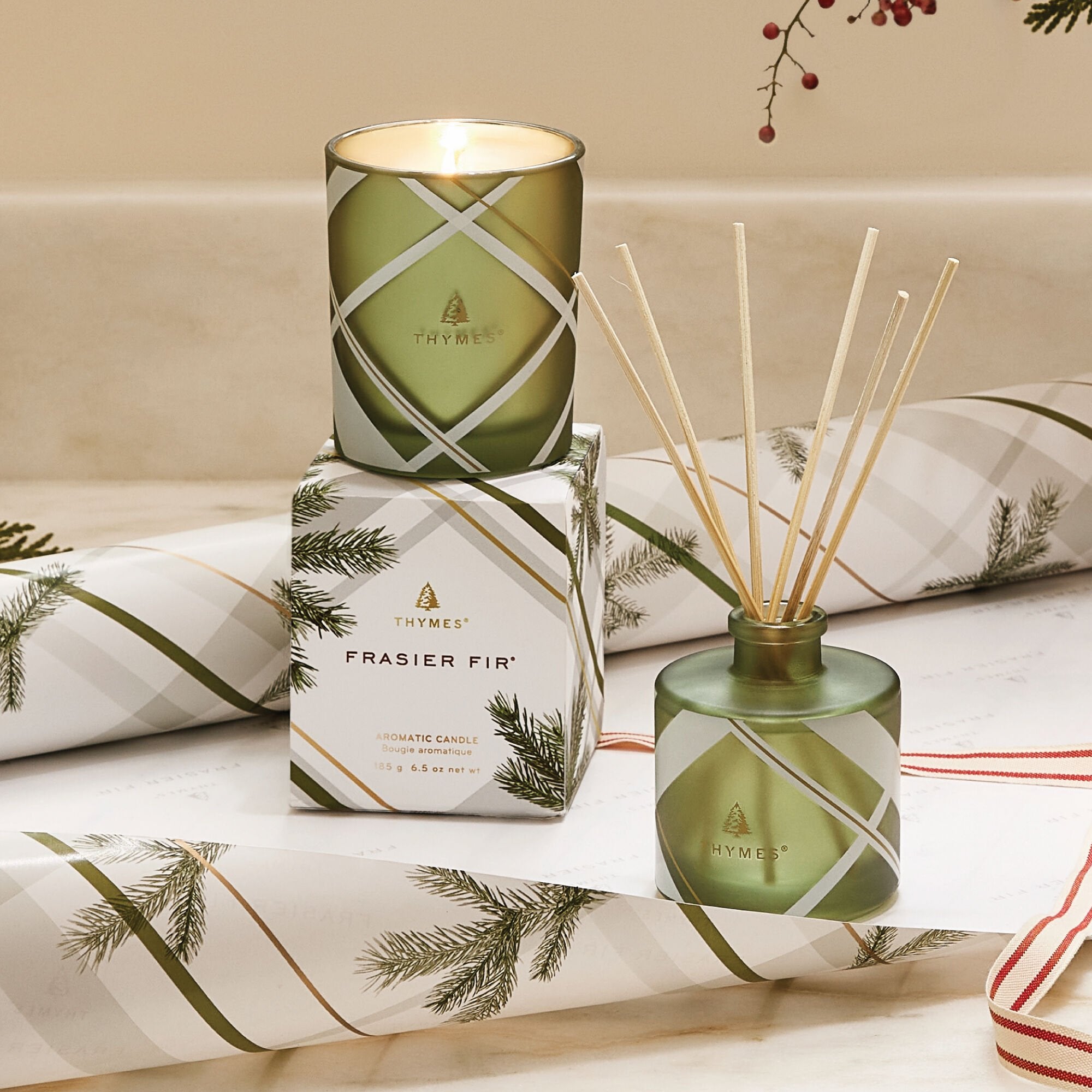 Frasier Fir? Frosted Plaid 6.5 oz Poured Candle - Thymes