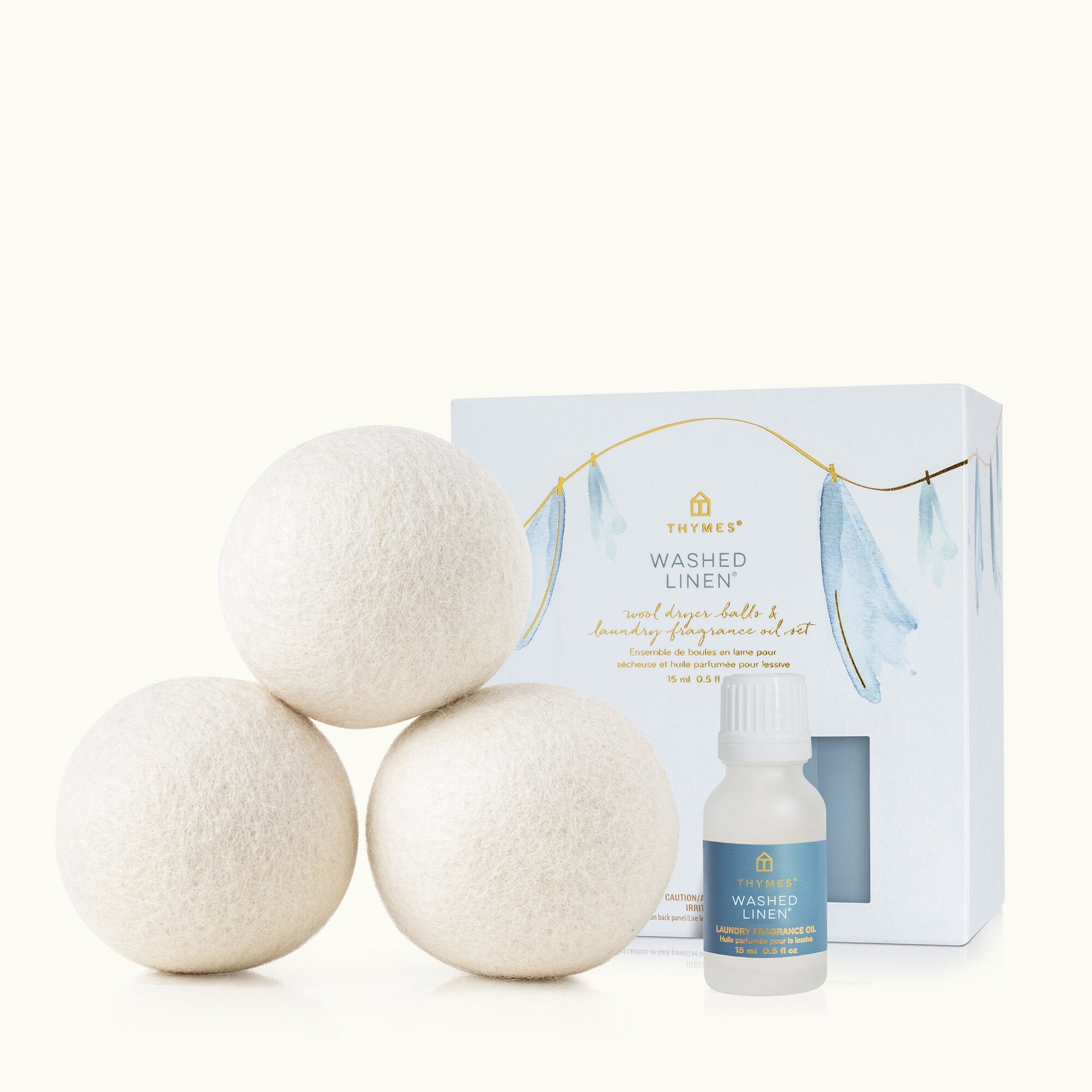 Washed Linen Wool Dryer Balls & Laundry Fragrance Oil Set - Thymes