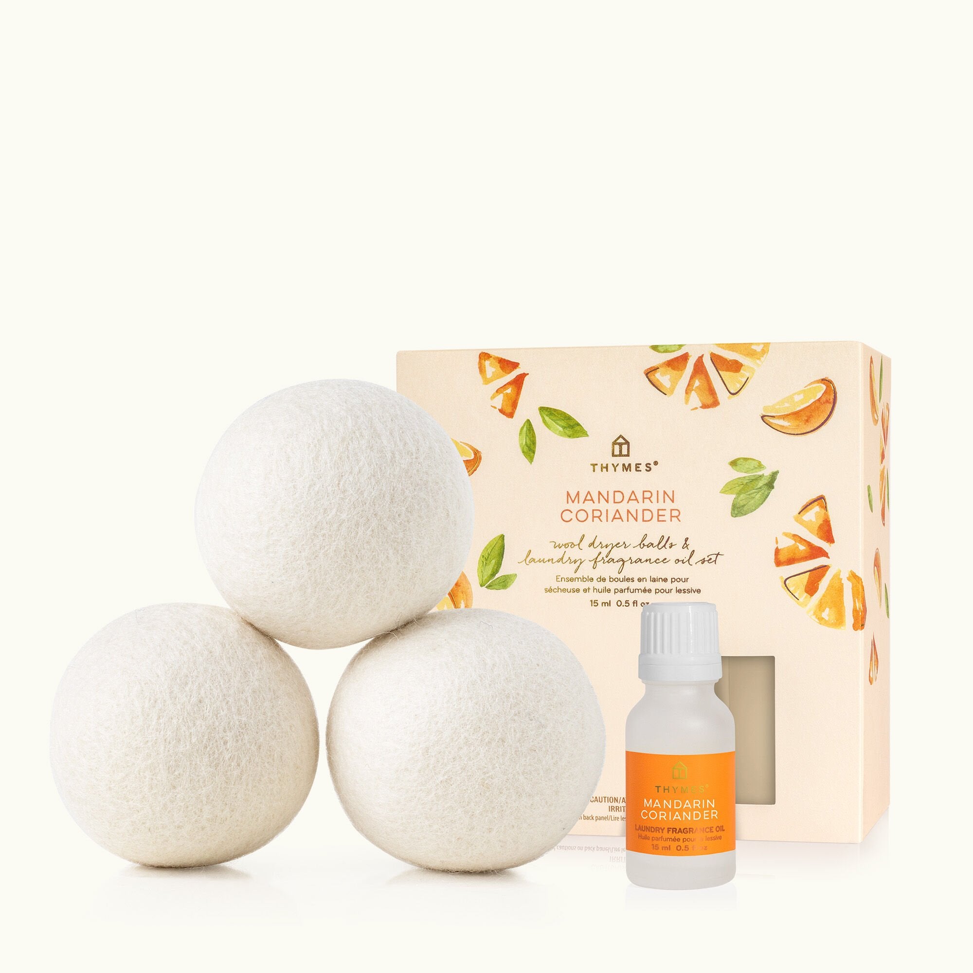 Mandarin Coriander Wool Dryer Balls & Laundry Fragrance Oil Set - Thymes