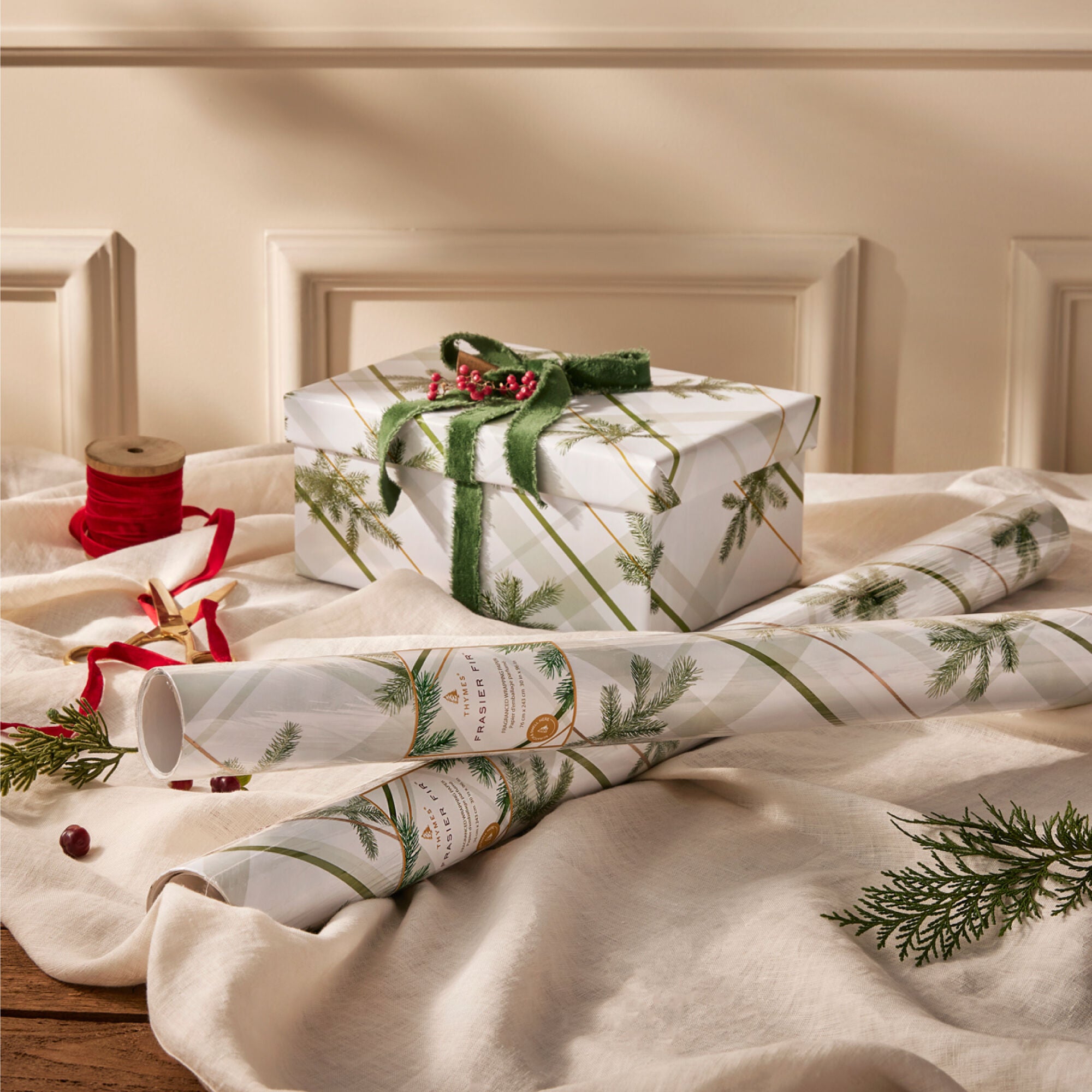 Frasier Fir® Frosted Plaid Wrapping Paper. 2 Pack - Thymes