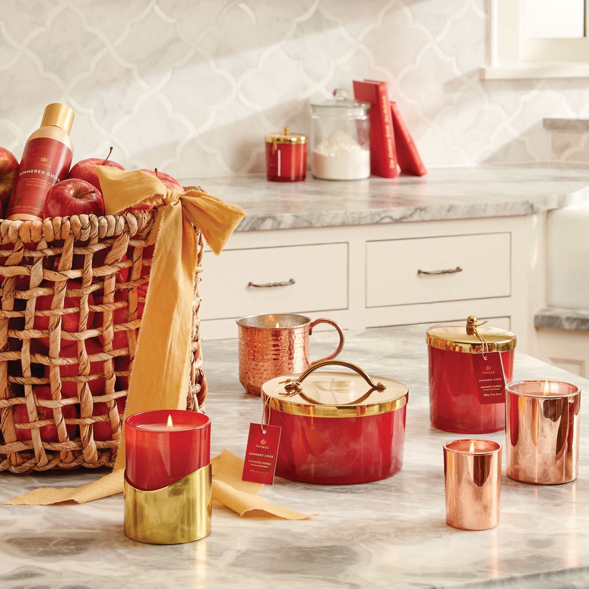 Simmered Cider Harvest Red Poured Candle with Gold Sleeve - Thymes