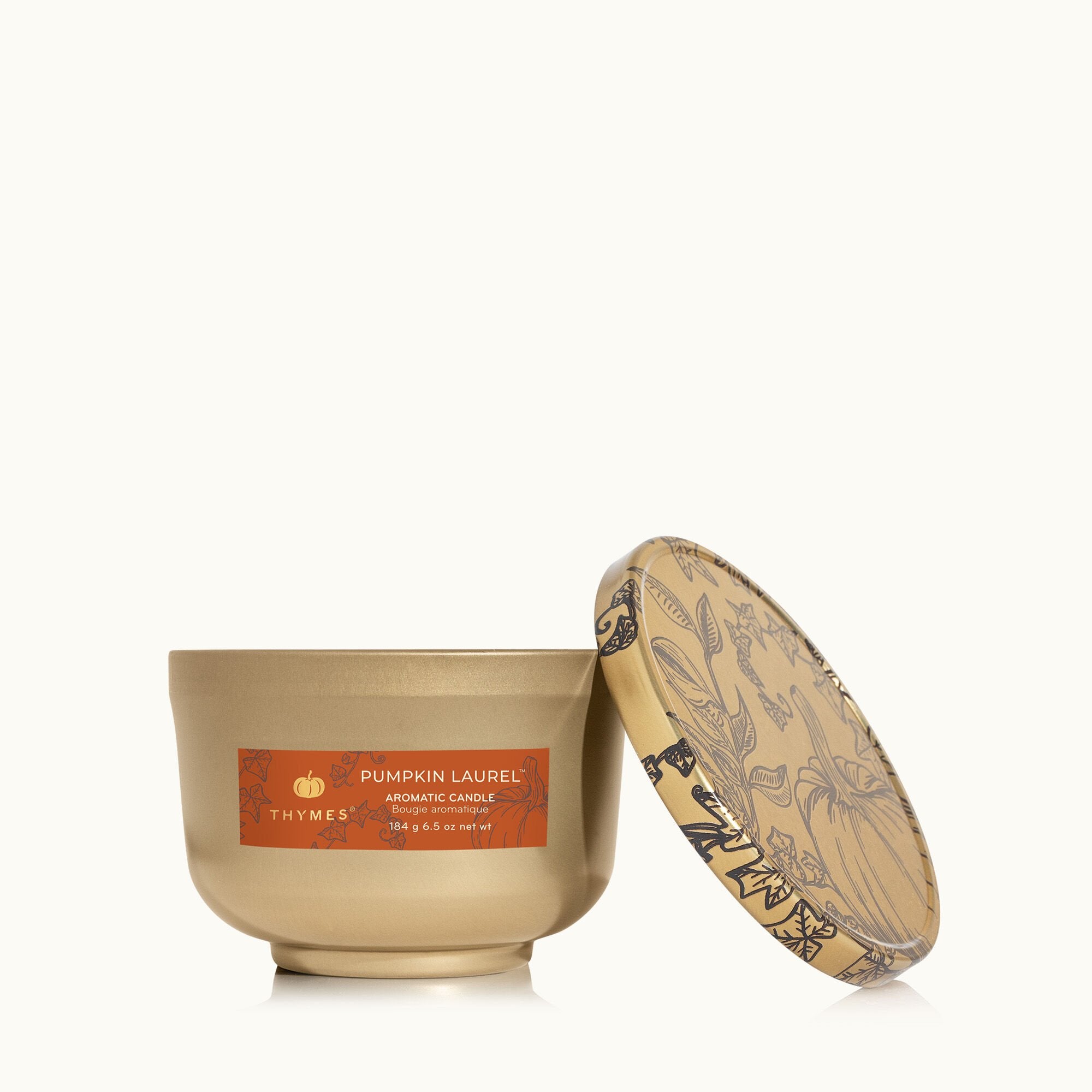Pumpkin Laurel Poured Candle Tin with Gold Lid - Thymes