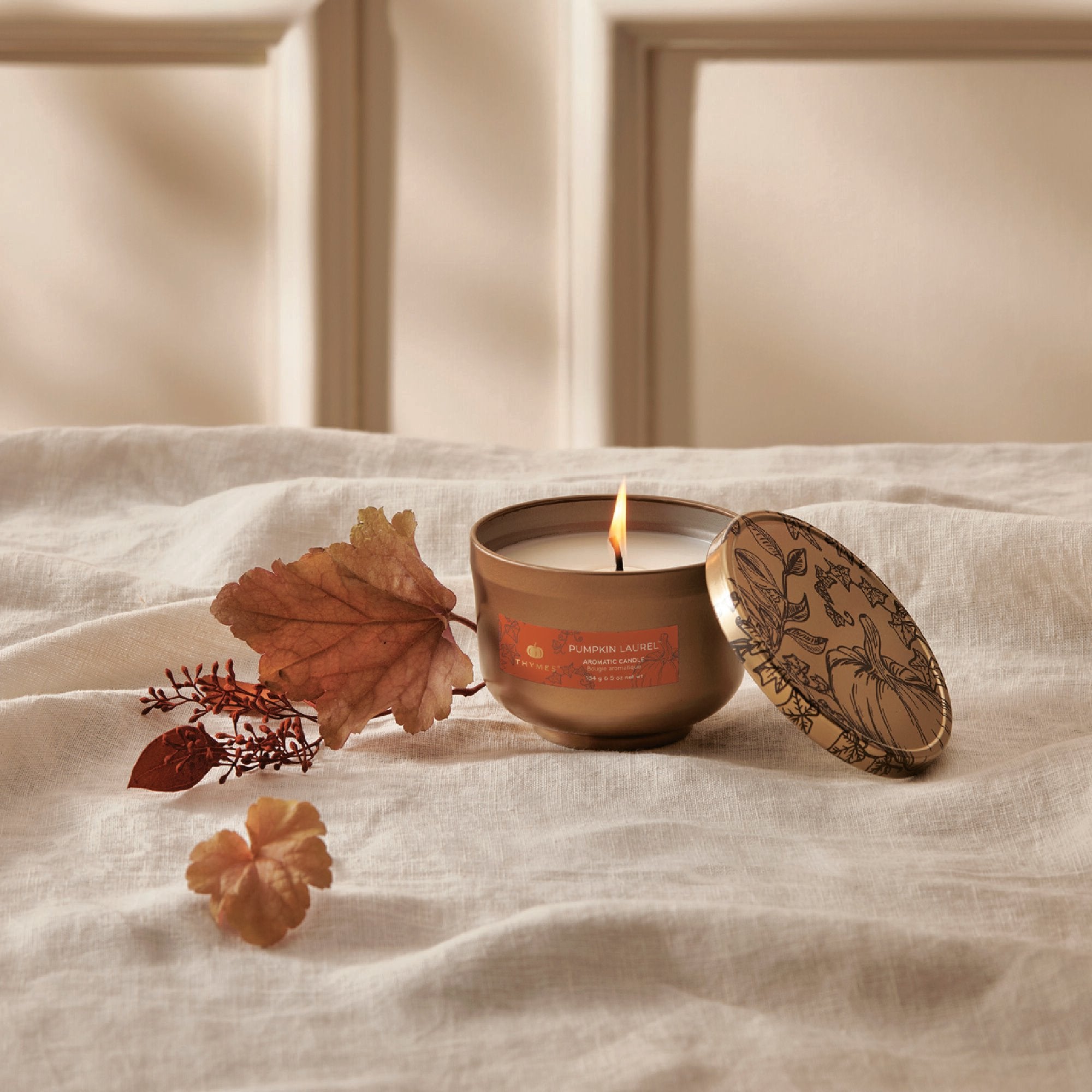 Pumpkin Laurel Poured Candle Tin with Gold Lid - Thymes